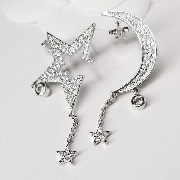 NWT Pave CZ Moon and Star Earrings - Picture 11 of 11
